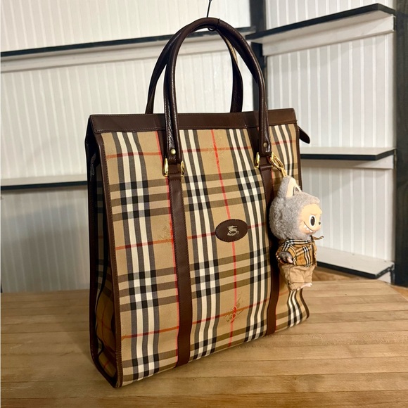 Burberry Knight Nova Check Canvas Leather Shopper Zip Tote Bag - Picture 2 of 13